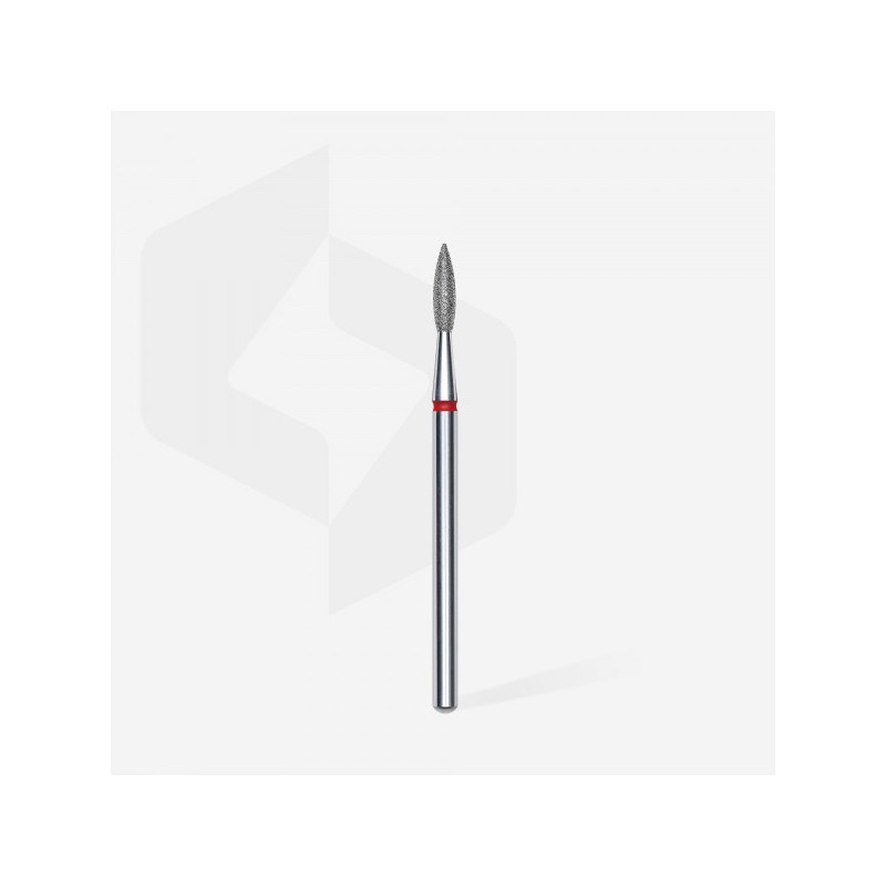 Diamond Nail Drill Bit, Pointed "Flame", Red, Head Diameter 2.1 Mm, Working Part 8 Mm -STALEKS PRO