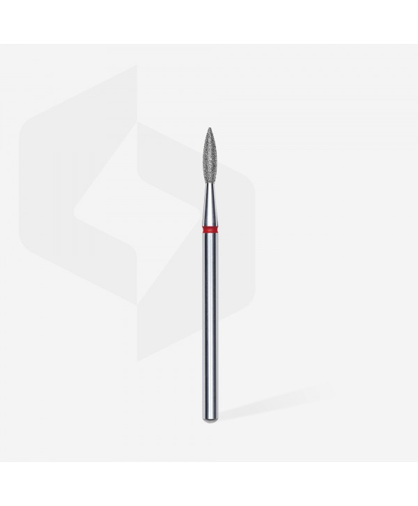 Diamond Nail Drill Bit, Pointed "Flame", Red, Head Diameter 2.1 Mm, Working Part 8 Mm -STALEKS PRO